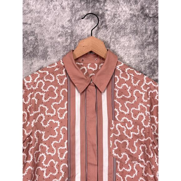 New REISS Blouse US 6 Womens Camilla Pink Scarf Print Oversize Button Down - Picture 2 of 8